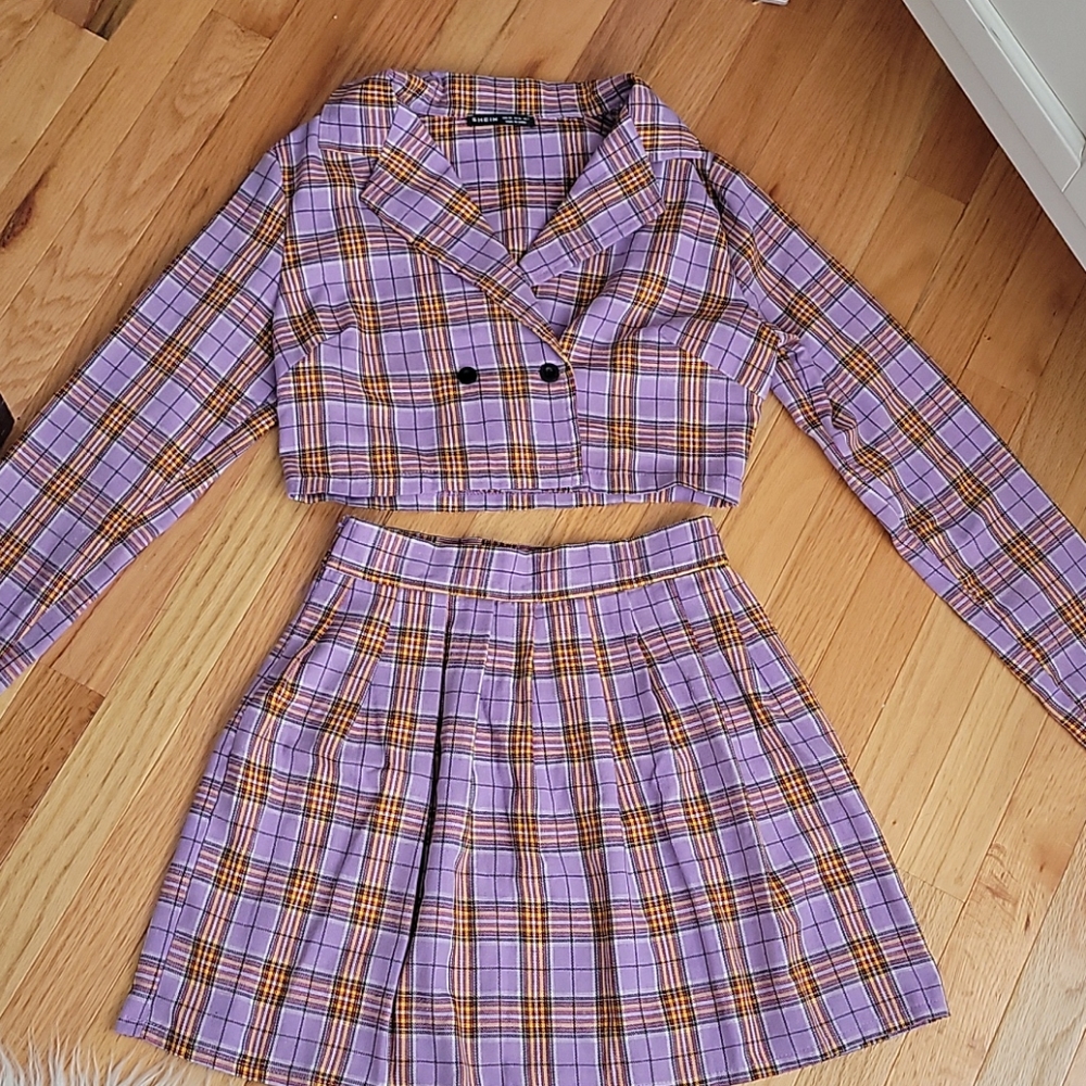 2 PC plaid purple skirt and blazer